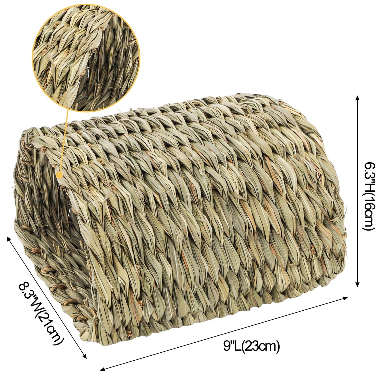 Yesland Rabbits Seagrass House Tunnel Hutch, Rabbits Natural Woven Hideaway Hut Hay Shelter for Bunny, Guinea Pigs, Chinchilla, Rats, Holland Hop, Cockatiels and Small