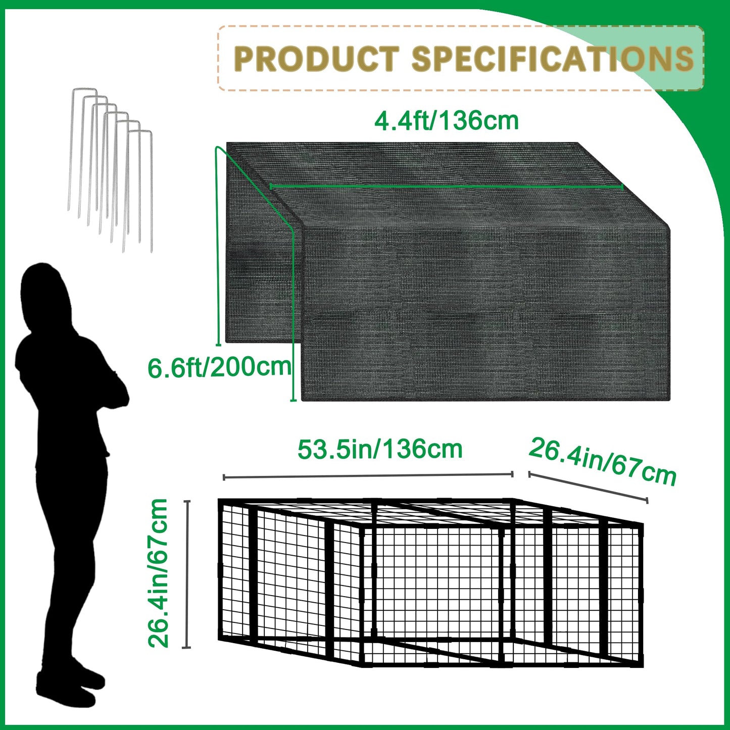 Chicken Coop with Garden Shade Cloth 4.4 * 2.2 * 2.2 FT Portable Poultry Cage Chicken Runs House Pen Cage Tarp for Outdoor Backyard Farm Use, Suitable for Chickens, Ducks, Quails and Cat