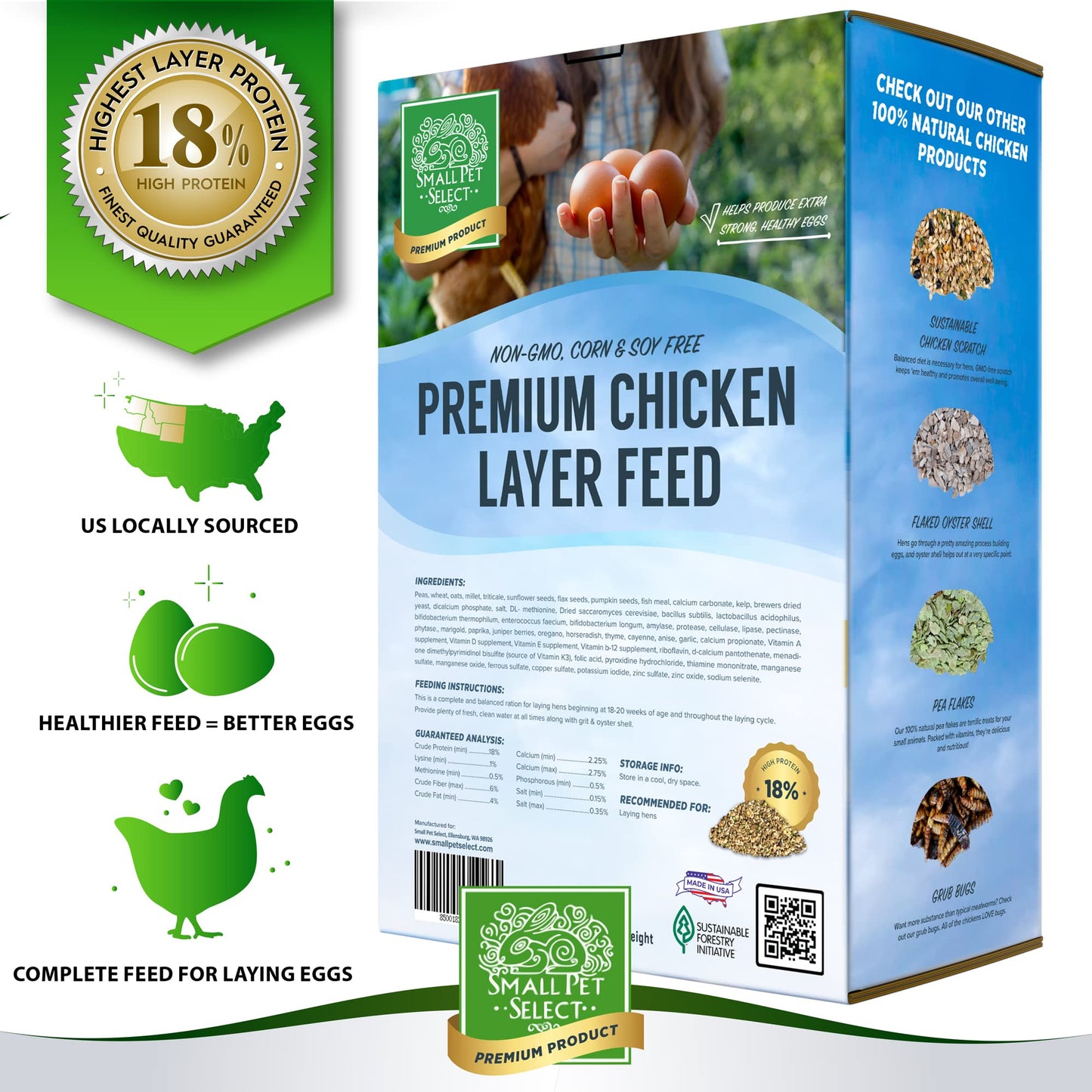 Small Pet Select Chicken Layer Feed, Non-GMO, Corn Free, Soy Free, 18% Protein,10 lb