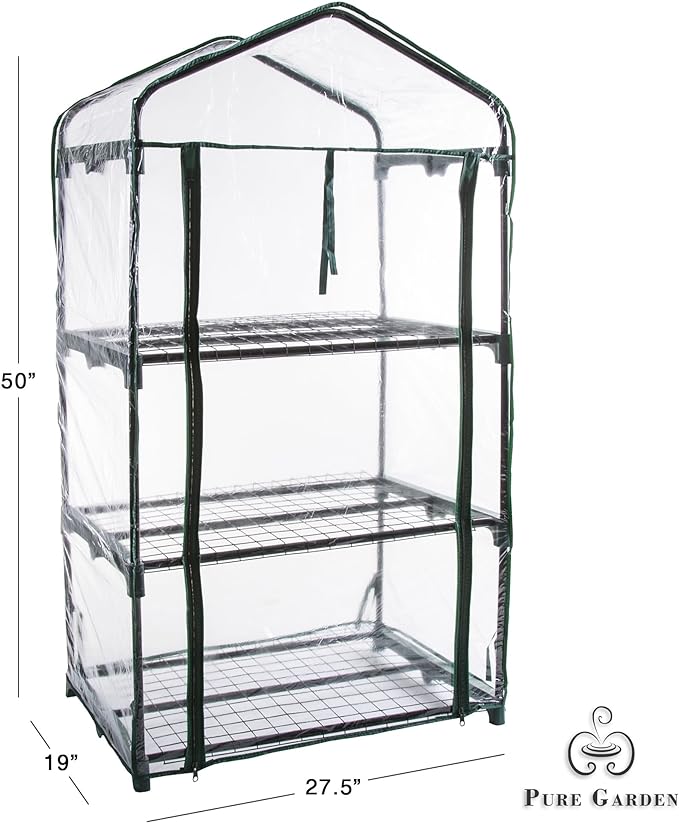 3 Tier Mini Greenhouse - Portable Greenhouse with Rust-Resistant Frame and PVC Cover for Indoor/Outdoor - 27.5x19x50-Inch Green House by Pure Garden