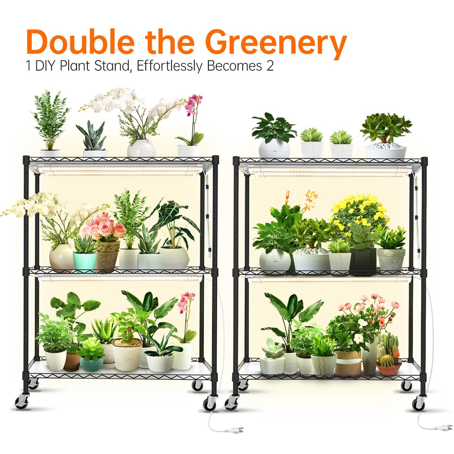 Bstrip DIY Plant Shelf with Grow Lights, Grow Light Shelf with Adjustable Rack and Wheels, Plant Stand, 8-Pack 192W T8 3000K Full Spectrum Grow Lights for Seed Starting,Seed Tray(29.5L x 13.8W x70.9H)