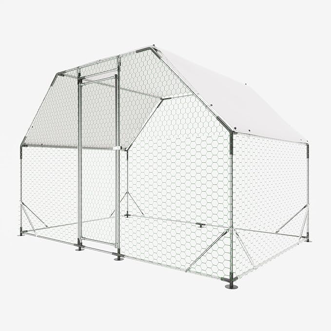 Large Metal Chicken Coop, 9.94x6.46x6.36 ft Walk-in Chicken Runs for Yard with Waterproof Cover, Flat Shaped Chicken House with Door for Outdoor and Backyard, Farm, Duck Rabbit Cage