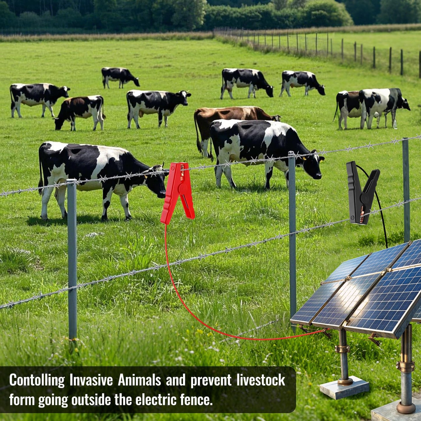 6.6 FT Electric Fence Wire Connect Solar Electric Fence Charger and Fencing System, Electric Fence Copper Wire with Alligator Clip for Electric Fence Energizer, Electric Fence Charger, Farm