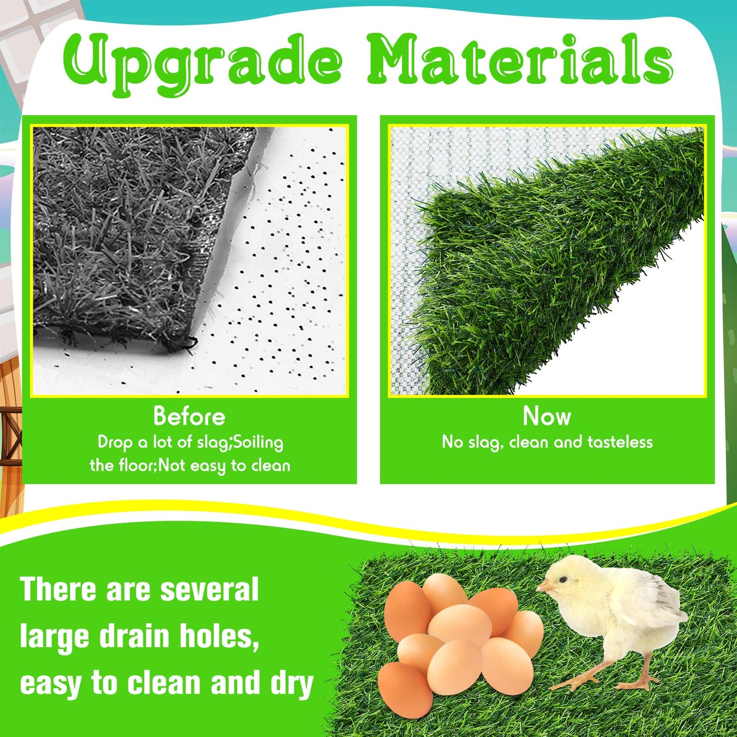Zhengmy 12 Pcs Chickens Nesting Pads Set Nest Box Bedding Washable Nesting Pads for Chicken Coop, Artificial Grass Rug Carpet Synthetic Turf Mat, 12 x 12 x 1.2 Inches(Green)