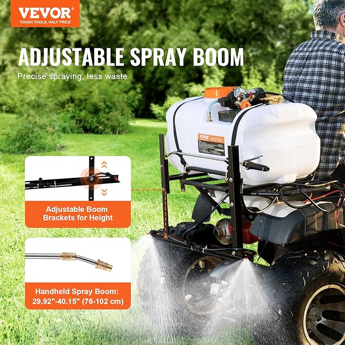VEVOR ATV Spot Sprayer, 15.9 Gal/60L ATV/UTV Broadcast Sprayer with A Nozzle Boom, 12 V Pump Sprayers with Water Tank, 1.9 GPM Flow Rate, Adjustable 0-72 PSI, 20FT Hose, Weed Sprayers for Garden, Farm