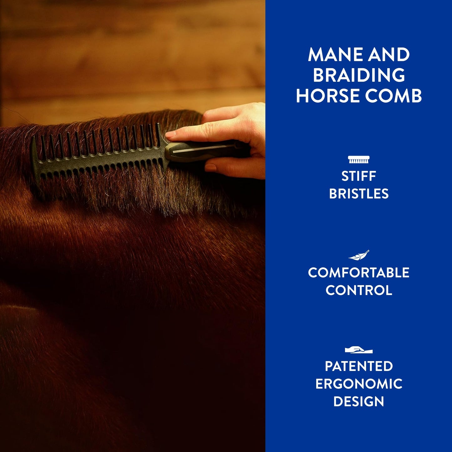 WAHL Professional Animal Mane & Tail Brush - Ergonomic Black Braiding Comb (#858708) for Equine Grooming