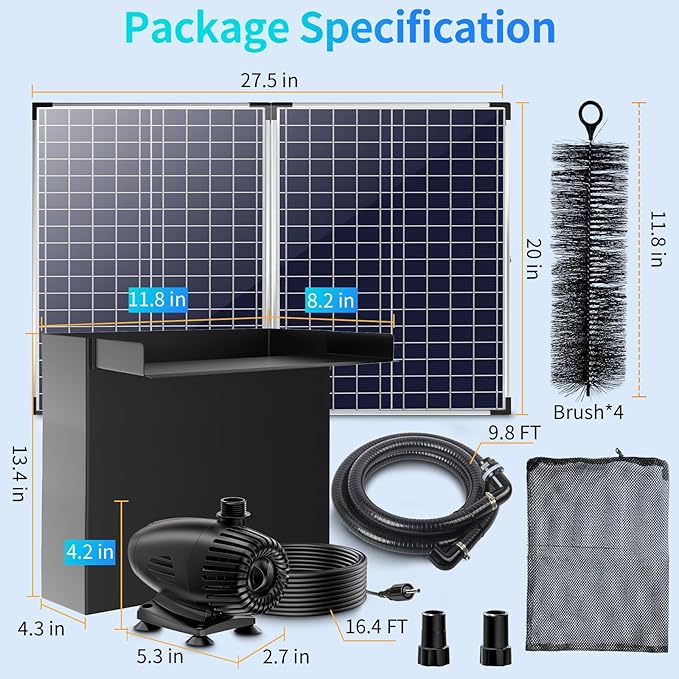 POPOSOAP 70W Pond Waterfall Spillway with Water Pump, 304 Stainless Steel Waterfall Kit with 9.8FT Corrugated Tube, Pond Waterfall Box for Outdoor Pond Waterfall Setup Waterfall System Garden Decor
