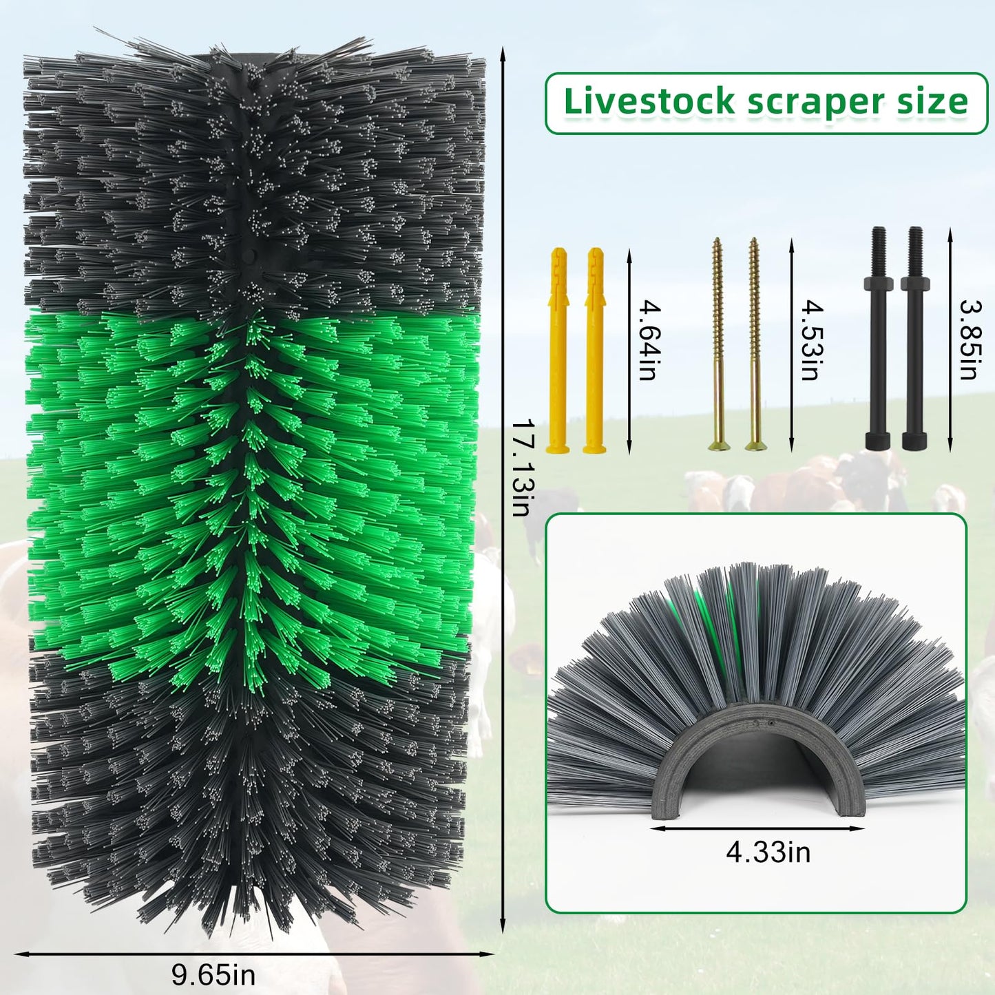 Widen Livestock Scratching Brush Horse Scratcher Full Massage Grooming Brush Animal Back Itch Relief With 16 Screws for Goat，Cattle, Sheep, Horses, Pigs (Green)