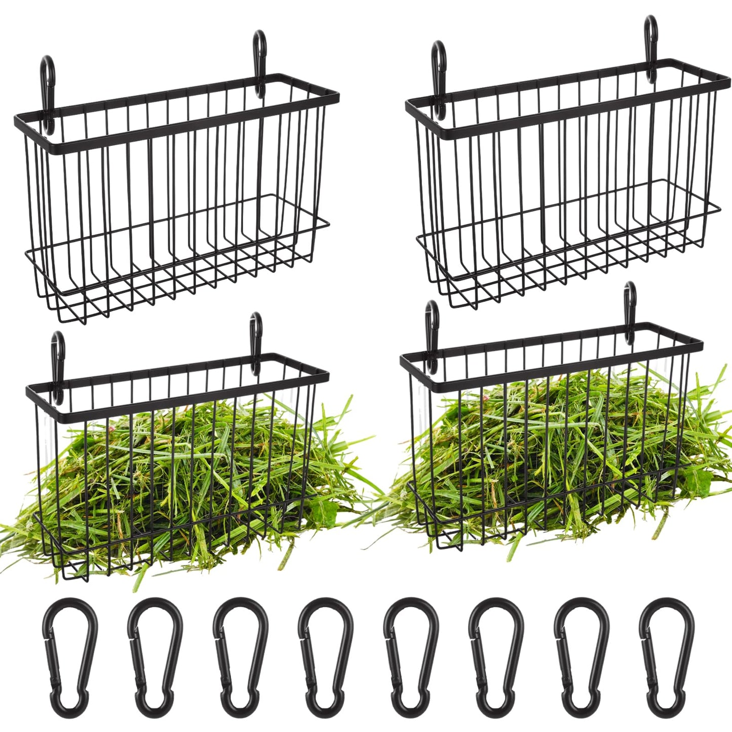 4PCS Rabbit Hay Feeder Guinea Pig Hay Feeder, Heavy Duty Metal Frame Feeding Hay Rack Pet Feeder, Small Animal Basket with Hook for Rabbits Guinea Pigs Chinchillas Timothy