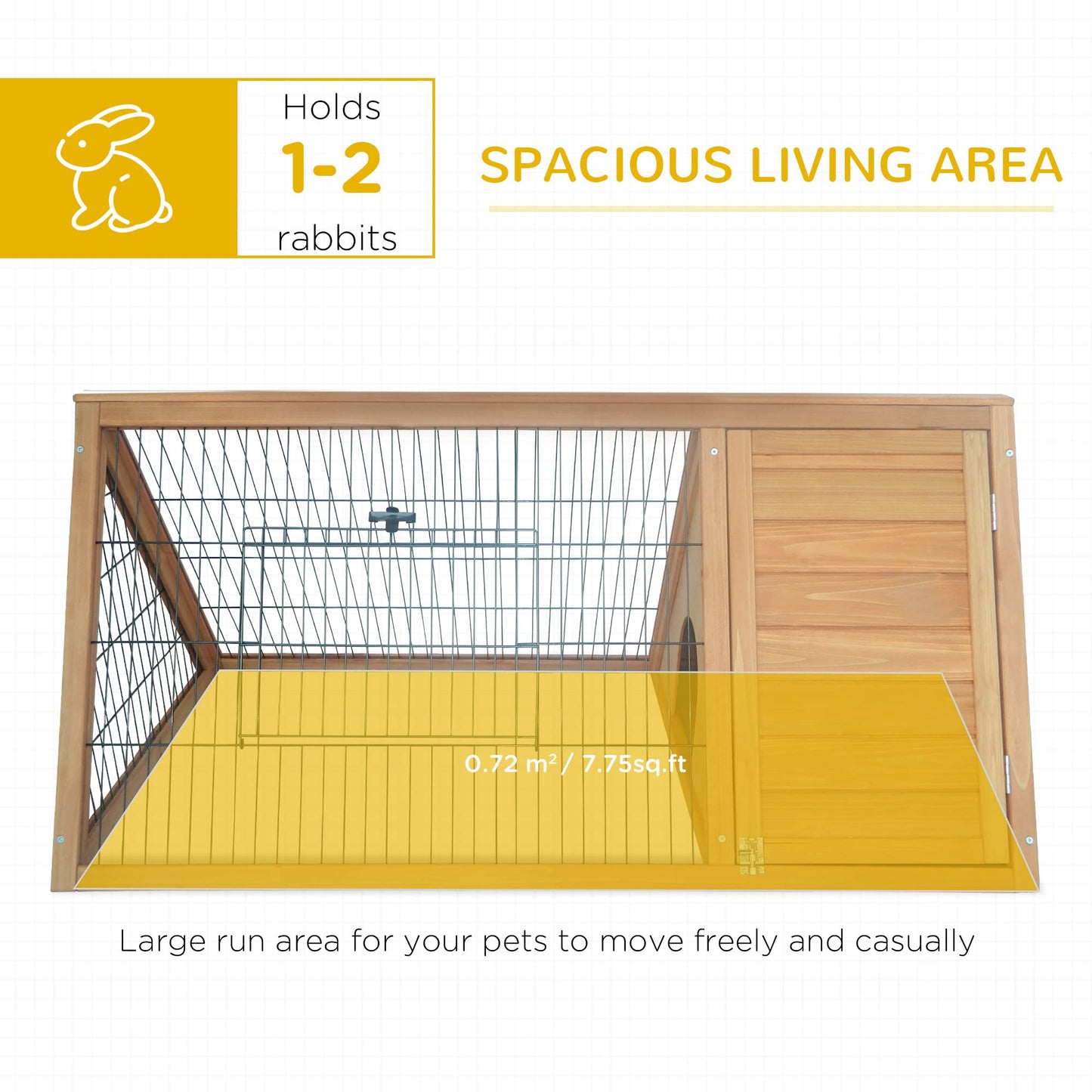 PawHut 46" x 24" Wooden A-Frame Outdoor Rabbit Hutch, Small Animal Cage, Bunny Hutch with Outside Run & Ventilating Wire, Yellow