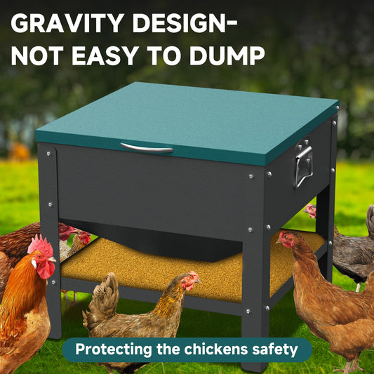 Heavy-Duty Automatic Chicken Feeder 80 lbs Capacity, No-Waste Gravity Poultry Feeder with Lid, Waterproof Galvanized Steel Feeding Box for Hens, Up to 16 Chickens for Coop & Run Use(Green)