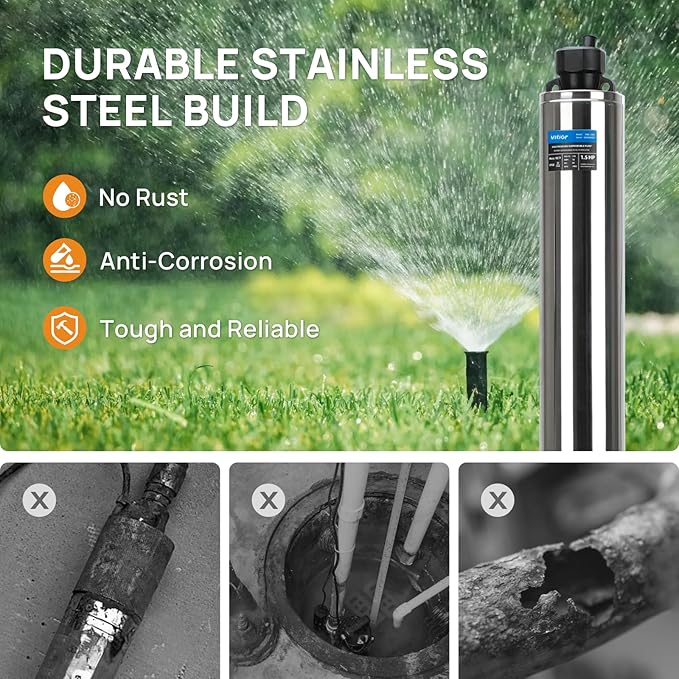 1.5HP Deep Well Pump, 2200GPH Submersible Well Pump 170FT Stainless Steel Deep Well Submersible Water Pump 72FT Power Cord High Pressure for Home Irrigation Garden Use
