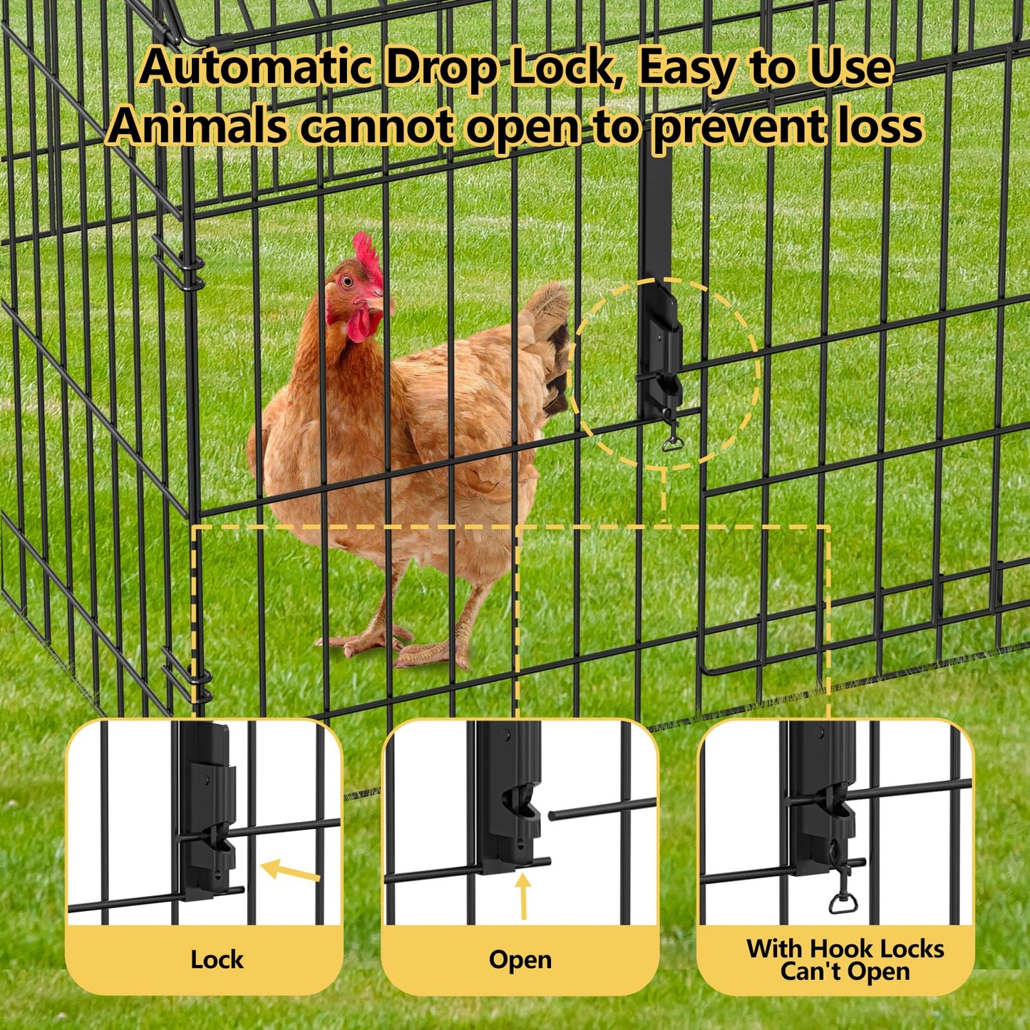INJOPEXI Metal Chicken Coop 71.7"×30"×31" Chicken Runs for Yard with Cover Chicken Playpen Enclosure Chicken Pen Kennel Duck Coop Cage Hutch Fence for Outdoor Backyard Farm Rabbit Small Animal Poultry