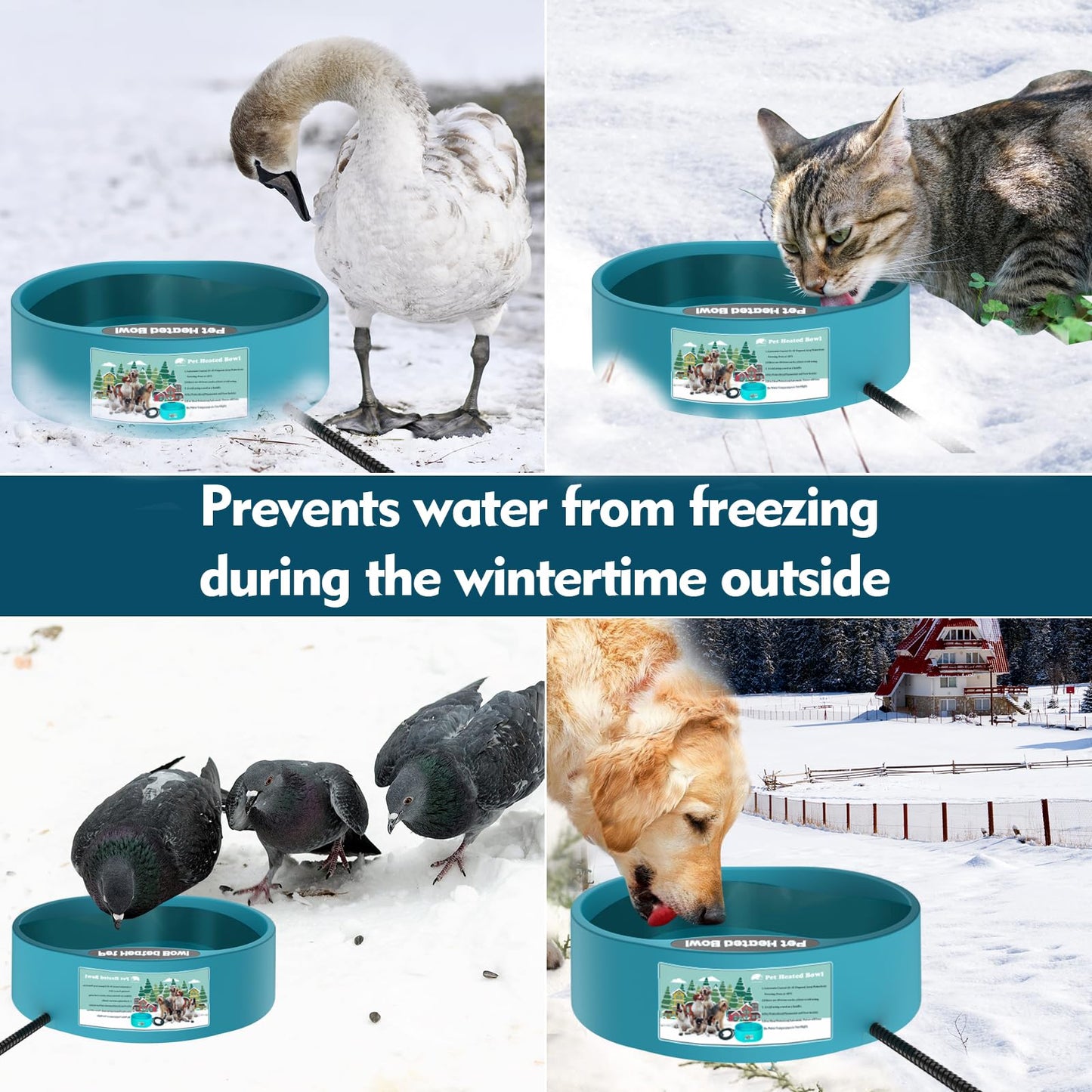 Heated Water Bowl for Dog & Cat, Outdoor Heated Dog Bowl Provides Drinkable Water & Food in Winter, Heated Pet Bowl for Outside, Smart Thermal-Dish for Rabbit, Chicken, Duck, Squirrel (96 OZ)