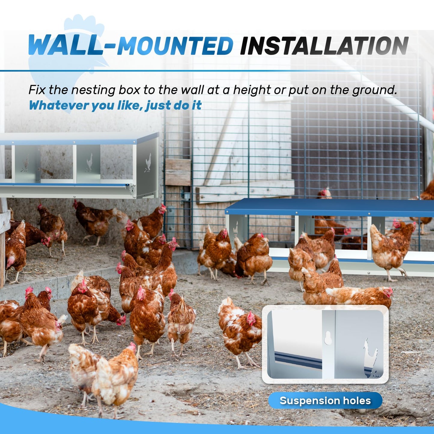 Kinchoix Chicken Nesting Box for Laying Eggs 3 Holes Metal Nest Box for Chicken Hens Ducks Poultry Protect Eggs Chicken Coop Easy Egg Collection Wall Mount Nest Box for Chicken Coop