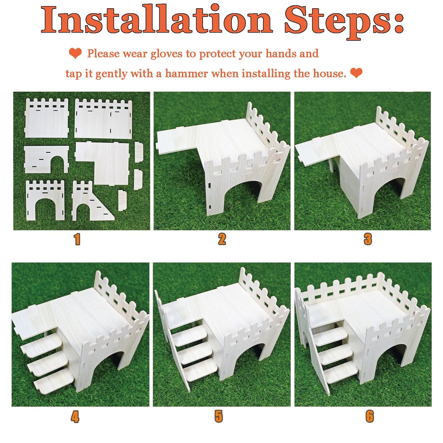 Amonk Hamster Hideout 10x8x7 inch Large Size Wooden House Wood Hut Habitats Decor with Climbing Ladder for Bunny, Chinchillas, Dwarf Rabbits, and Other Small Pet Animals