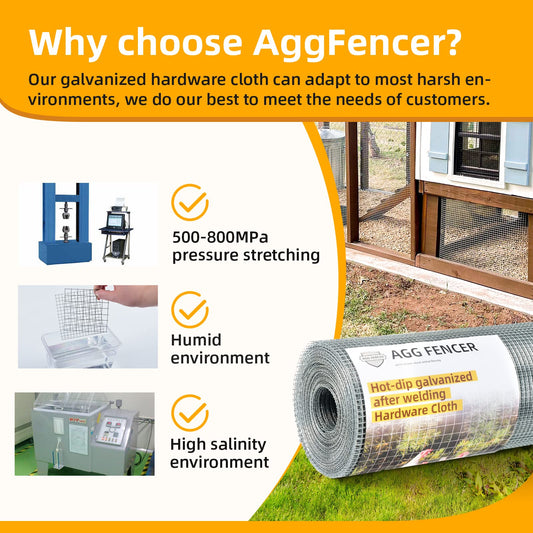 AggFencer 8inch x 25ft Hardware Cloth 1/4 inch Chicken Wire Fencing 23Ga, Hot Dipped Galvanized After Welding Garden Plant Supports Welded Metal Chicken Wire Fence, Poultry Animal Netting Cage Screen