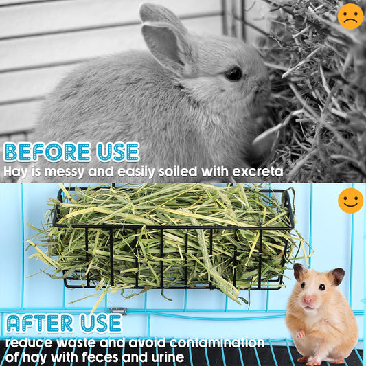 Therwen 4 Pcs Rabbit Hay Feeder Heavy Duty Metal Rabbit Hay Rack with Hooks Cage Hanging Hay Holder for Chinchilla Bunny Guinea Pig Ferret Accessories(9.1 x 3.9 x 3 Inches)