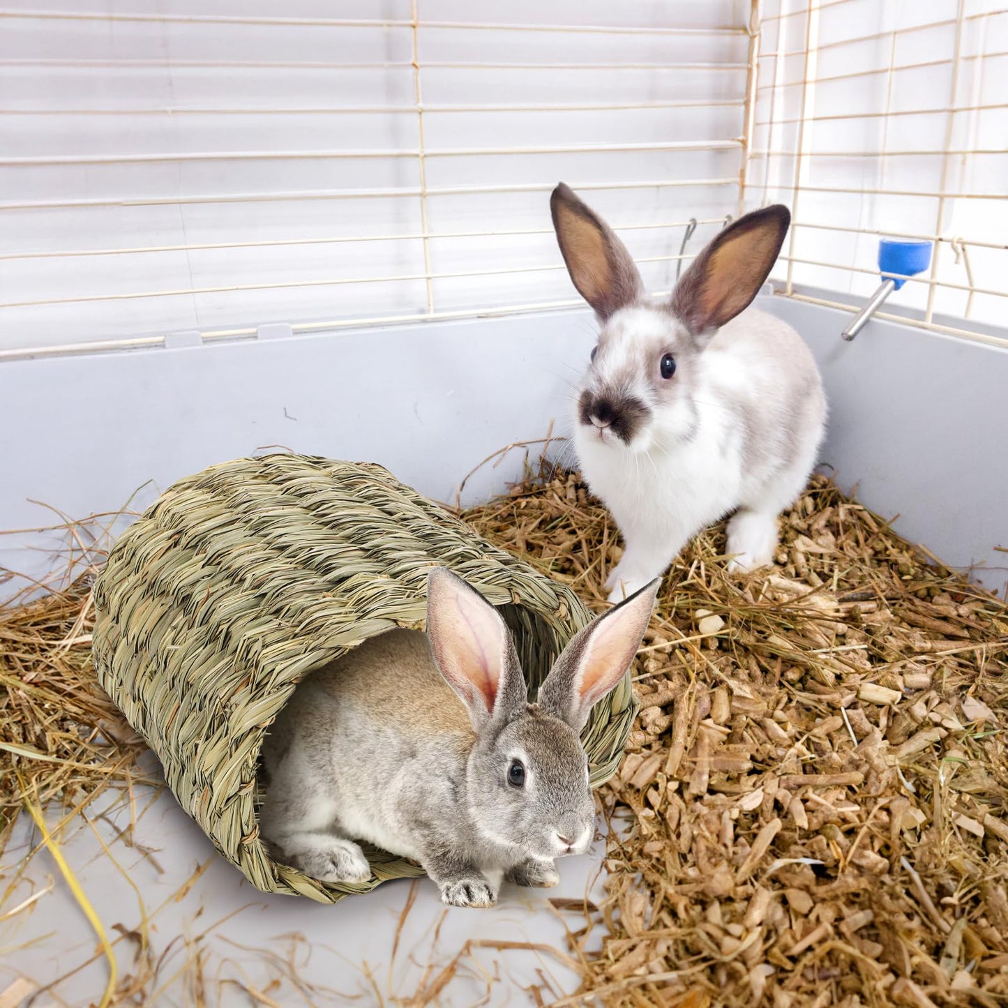Yesland Rabbits Seagrass House Tunnel Hutch, Rabbits Natural Woven Hideaway Hut Hay Shelter for Bunny, Guinea Pigs, Chinchilla, Rats, Holland Hop, Cockatiels and Small