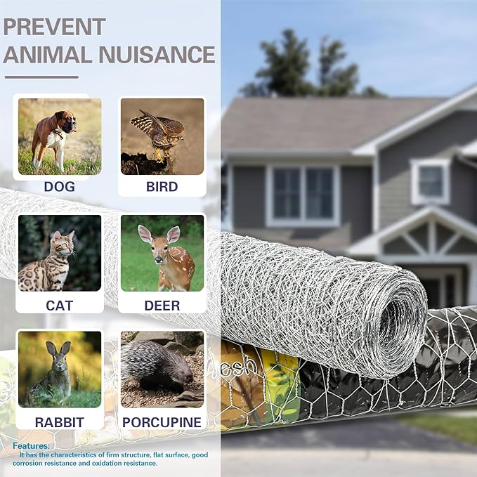 20GA Chicken Wire 16.1in x 236.2in, Upgrade Hexagonal Galvanized Mesh, Poultry Wire Netting Barrier Pet,Rabbit,Chicken Wire Fencing, Floral Chicken Wire