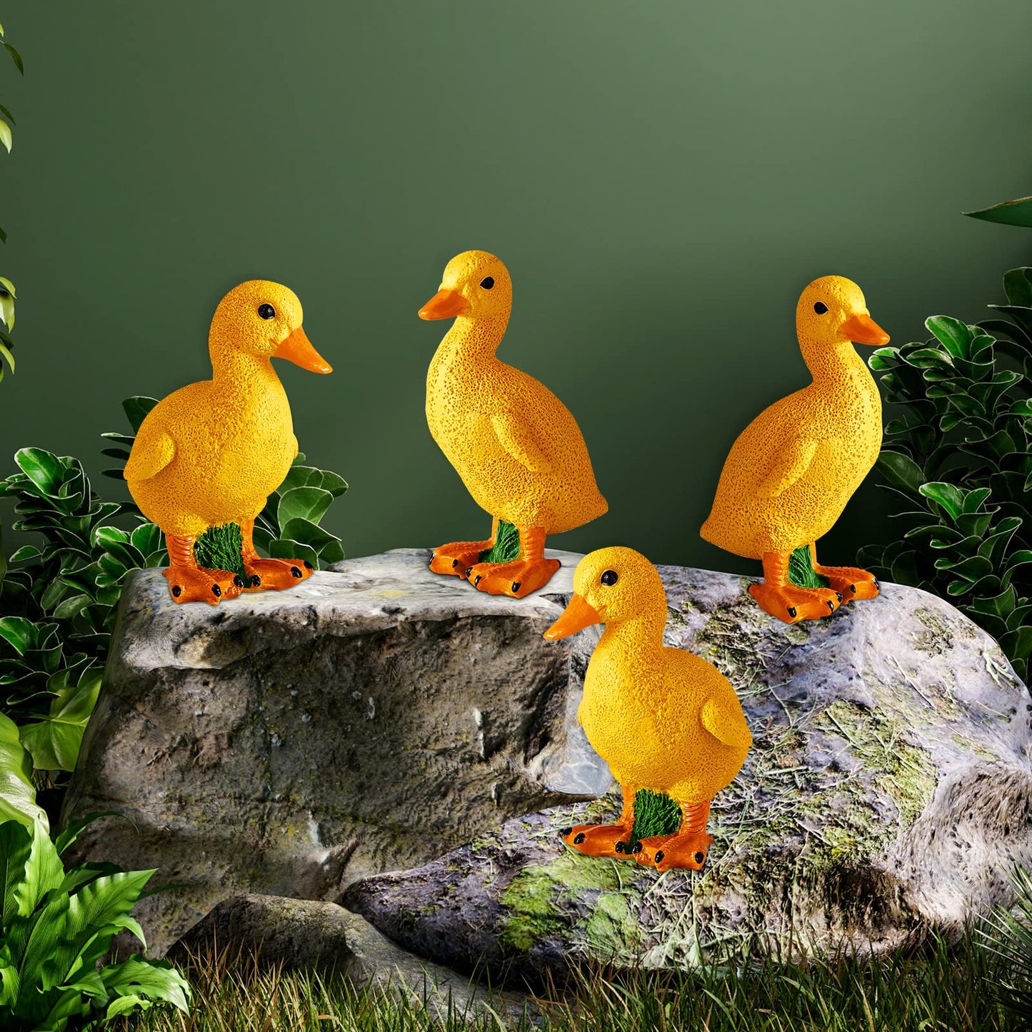 Lenwen 4 Pcs Resin Duck Figures Ducks Statue Duckling Outdoor Garden Statues for Patio Lawn Outdoor Yard Pond Decorations 3.9 x 3.1 x 2.8 Inch, 2 Styles