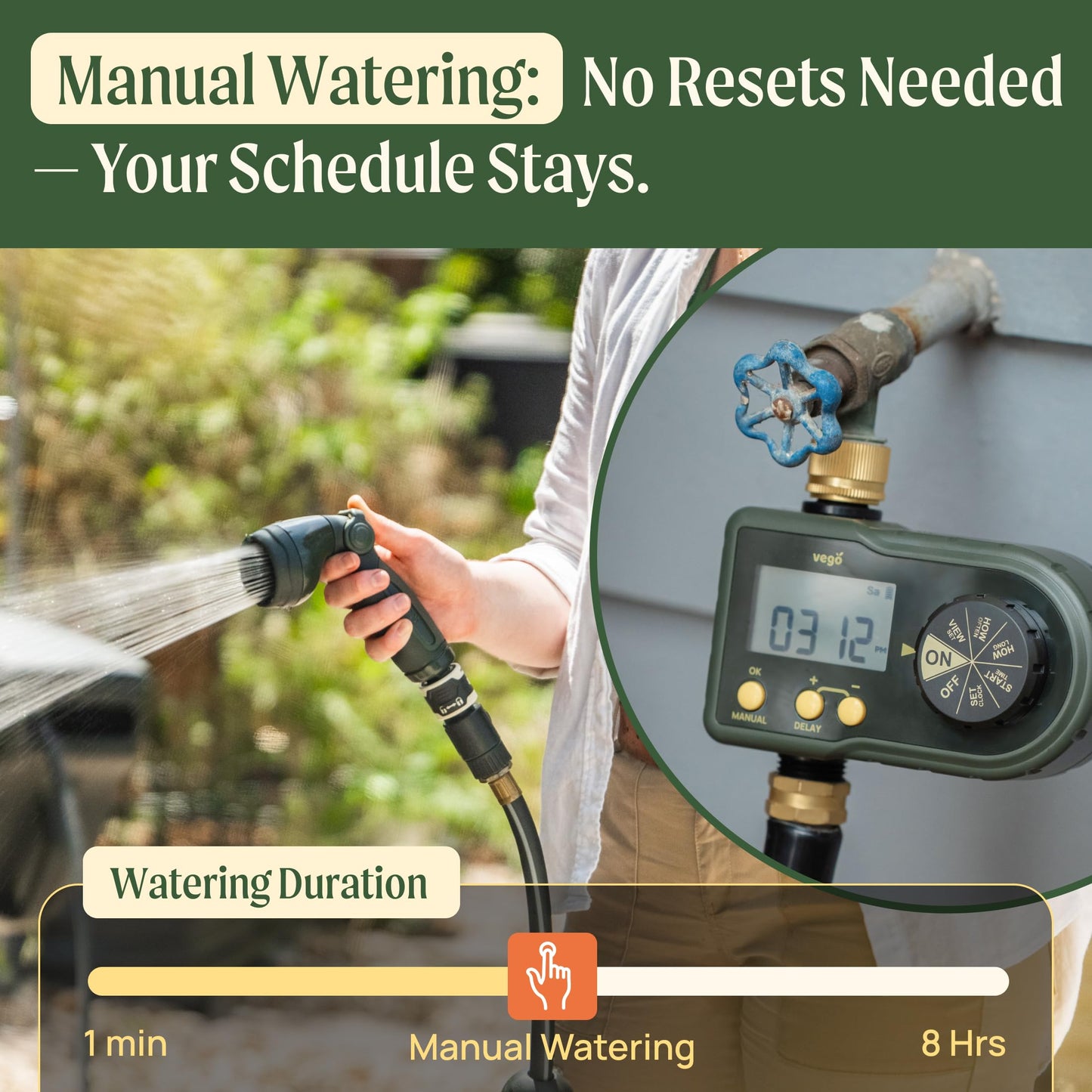 1 Zone Watering Timer with Brass Inlet & 40ft Drip Irrigation System for Raised Garden Beds