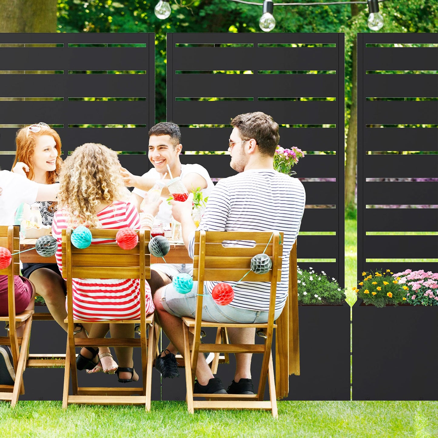 Casaphoria 47"x24" Metal Raised Garden Bed with Trellis(2 Pack), Outdoor Planter Box with Wheels & Drainage Holes for Climbing Plants, Flowers, Elevated Garden Kit with Privacy Screen, Black-Louvered