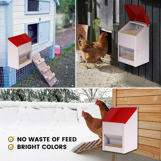 KHEARPSL Galvanized Wall Mount Chicken Feeder No Waste Hanging Chicken Feeder with Lid Weatherproof Metal Automatic Poultry Feeder Trough Food Dispenser for Outside Coop (10 lbs)