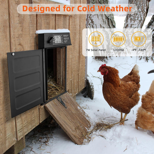 Doirdon Automatic Chicken Coop Door Solar Powered, Cold Weather Electric Chicken Door Large Size Aluminum Door with Light Sensor & Timer with Power Off Emergency Mode 14.9" H x 11" W