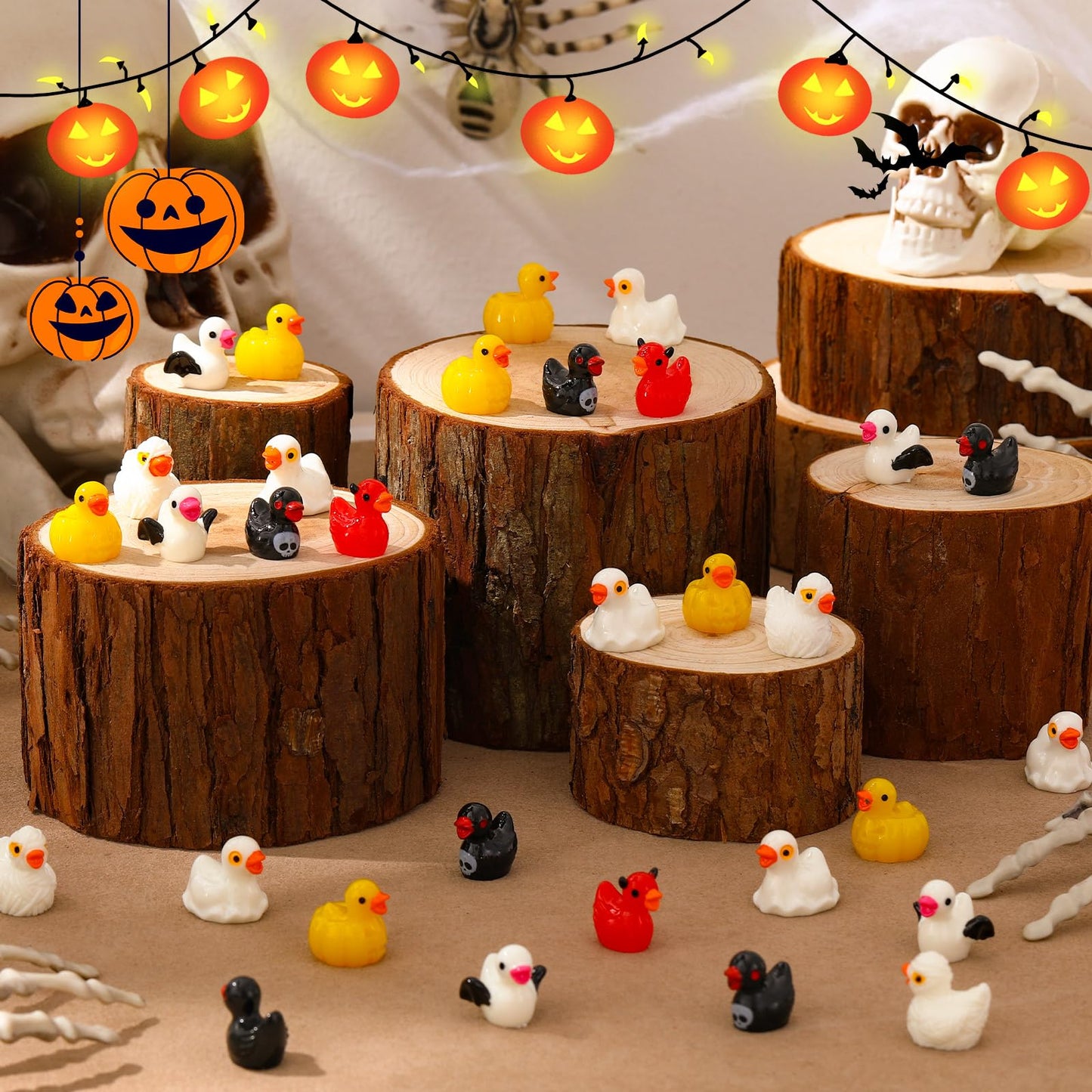 Barydat 200 Pcs Halloween Mini Resin Ducks Figurines Tiny Resin Figures Bulk Miniature Ghost Pumpkin Bat Skull Mummy Ducks Ornaments for Halloween Party Favors Bag Fillers Gifts Dollhouse Decor