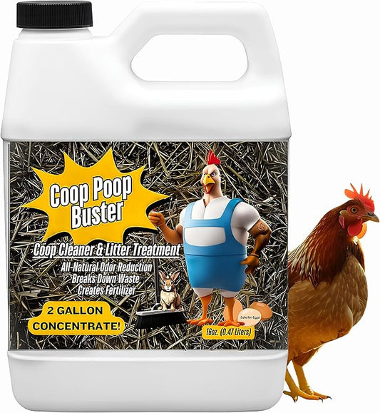 Coop Poop Buster – Chicken Coop Cleaner | 2-Gallon Mix | Natural Coop Refresher for Chickens | Safe & Effective Cleaning | Spray for Coops & Nesting, Chicks, Ducks, | 16 oz Concentrate. 2,000+ Sq Ft