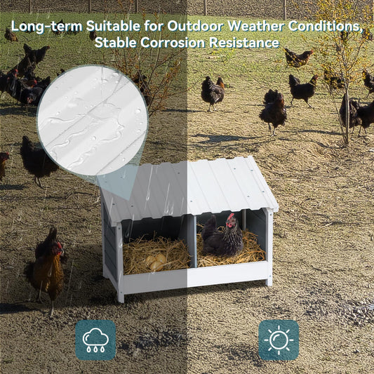 PETSFIT 2 Holes Chicken Nesting Box-All Weather PVC Roof, Natural Wood Design with Privacy Back Panel for Hens-Wall Mounted or Floor Use in Coops, Farms, Backyards,Easy to Assemble and Clean