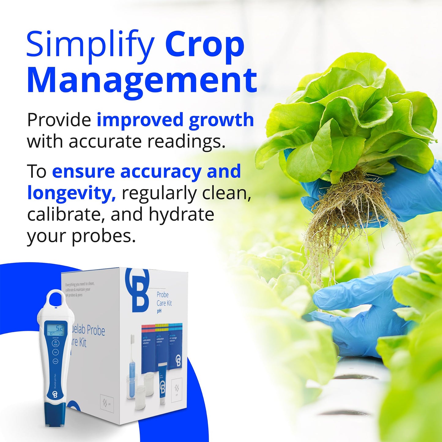 Bluelab pH Pen Meter and Probe Care Kit pH with Calibration Supplies, Storage Solution & Brush, Reliable Digital Tester for pH, Temperature in Growing Solutions, Optimal Plant Health and Yield