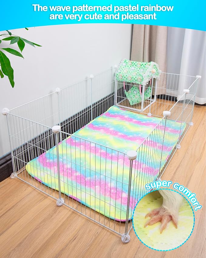 3 Pack 28” x 20” Rainbow Guinea Pig Cage Liners,Washable Guinea Pig Pee Pads,Guinea Pig Bedding for Rabbits Ferret Hamster Chinchilla Bunny Small Animals