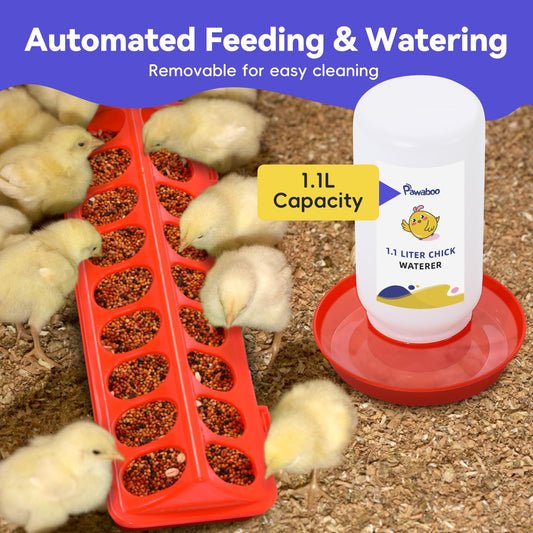Pawaboo 5-in-1 Chicken Brooder Box for Chick Starter Kit, Includes Pet Cage Tent, Chicks Perch, Chicks Feeder, 1.1L Chick Waterer, Baby Chicken Supplies (Brooder Set), Gray