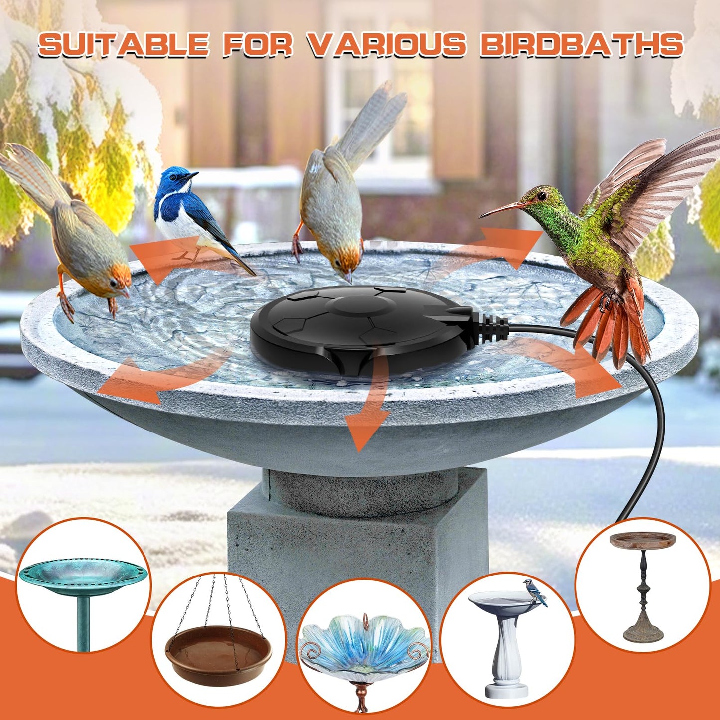 Daoeny Bird Bath Heater, 120W Bird Bath Heaters for Outdoors in Winter, Birdbath Water Heater Full-Covered Aluminum, Heated Bird Bath Pond Deicer Thermostatically Control for Patio Yard Farm (Black)