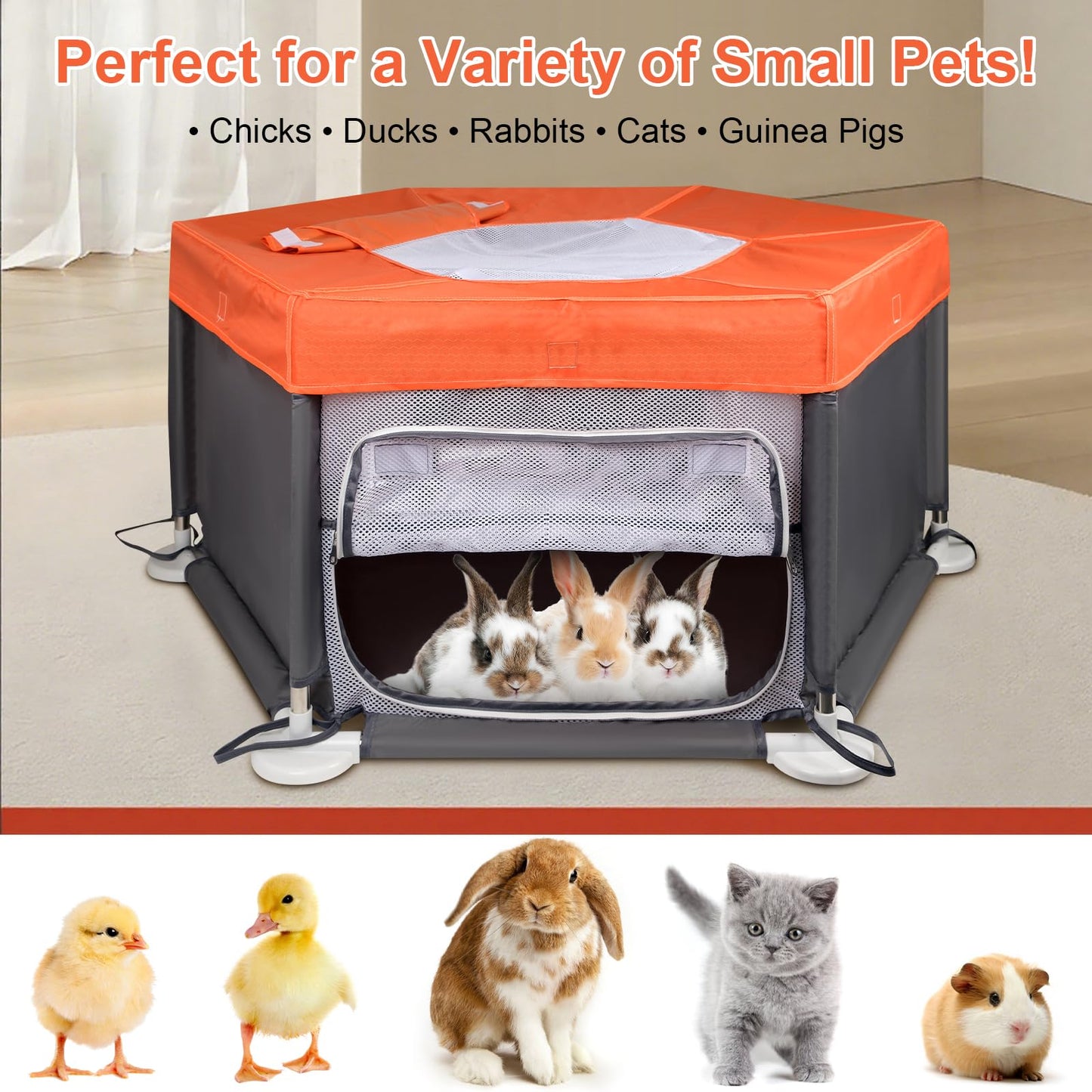45"x45"x19.7" Sturdy Stainless Steel Frame Brooder Box for Chicks, Chicken Brooder Box with Removable Roof & Bottom Pad for Easy Cleaning, Small Animal Playpen for Ducks, Quails, Bunnies, Guinea Pigs