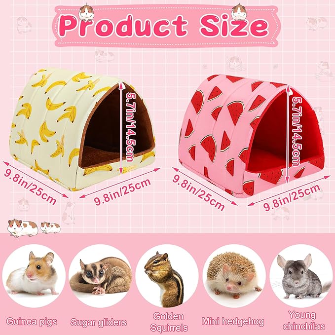UPINS 2 Pack Guinea Pig Bed, Guinea Pig Hideout Washable Small Animal House Cage Accessories for Dwarf Rabbits Chinchillas Hamsters Hedgehogs Ferrets Bearded Dragons and Rats(9.84 x 9.84 inches)
