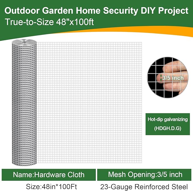 TNELTUEB 48in x 100ft Hardware Cloth Hot-Dip Galvanized Welded Wire Mesh - Heavy Duty 3/4inch 23 Gauge Chicken Wire Fencing for Garden, Chicken Coop, Rabbit Cage, Rodent & Predator Protection