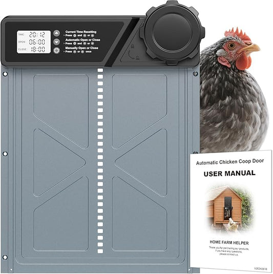 Large Automatic Chicken Coop Door, Aluminum Automatic Chicken Door with Manual & Timer Mode, Anti-Pinch & Battery Powered, LCD Display Chicken Door for Chickens, Ducks, and Geese
