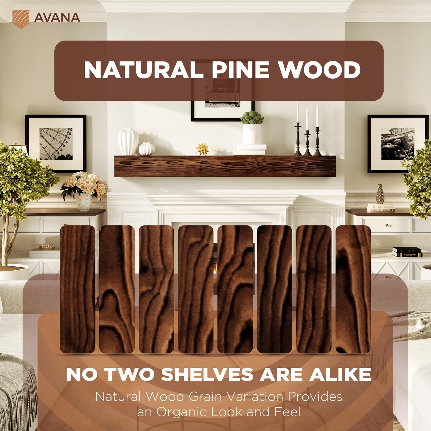 Avana Rustic Fireplace Mantle Shelf 84 Inches for Home Decor/Wall Decor - Handcrafted Wood Shelf for Wall - Decorative Fireplace Mantel Shelf - Farmhouse Mantle Decor 84 X 8 X 5 - Rustic Brown