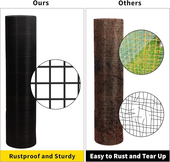 Hardware Cloth PVC Coated Wire Mesh 48'' x 50' 1/4inch Mesh Black Vinyl Coated Fence Chicken Wire Fencing 19 Gauge Chain Link Fence for Chicken Coop,Animal Control,Gutter Guard, and Home Improvement…