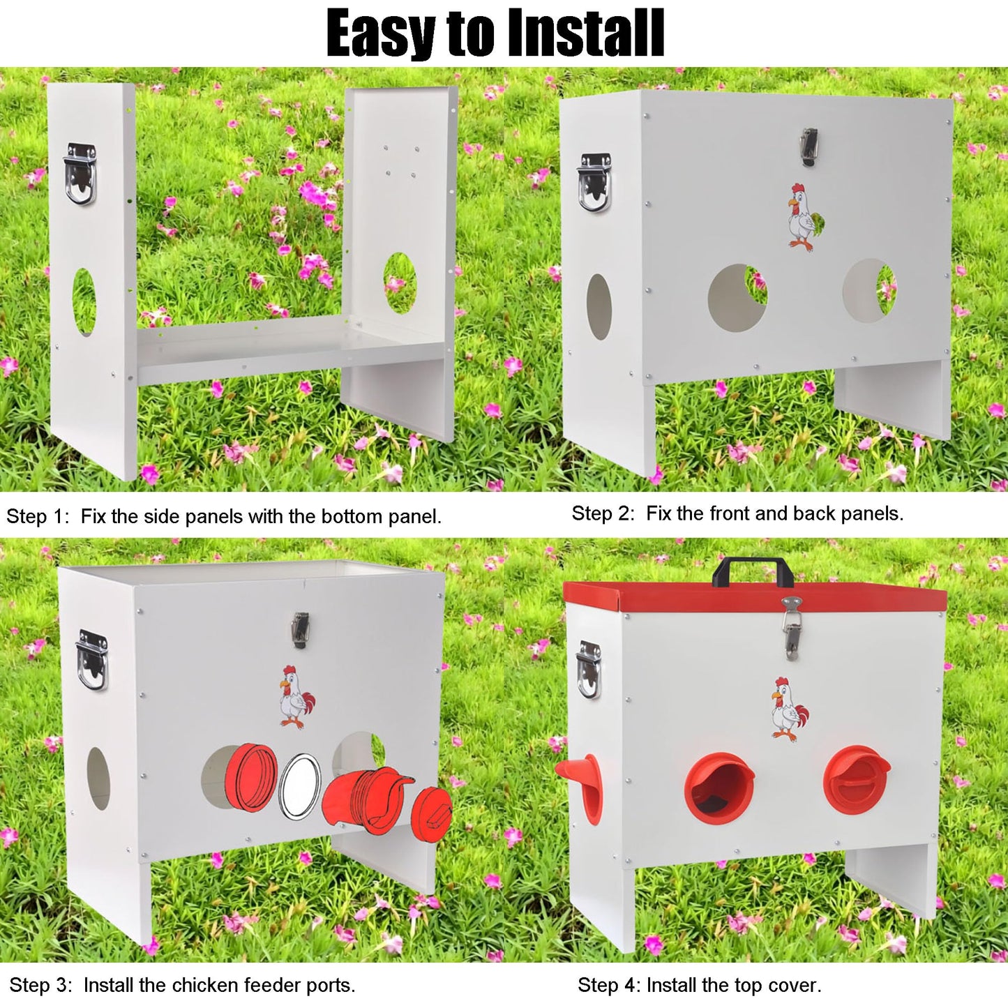 6 Ports Automatic Chicken Feeder Max Capacity 50 Lbs, Metal Gravity Poultry Feeder Hens, Ducks, Geese with Anti-Waste Design, Weather Proof, Reduces Feed Waste (6 Ports)