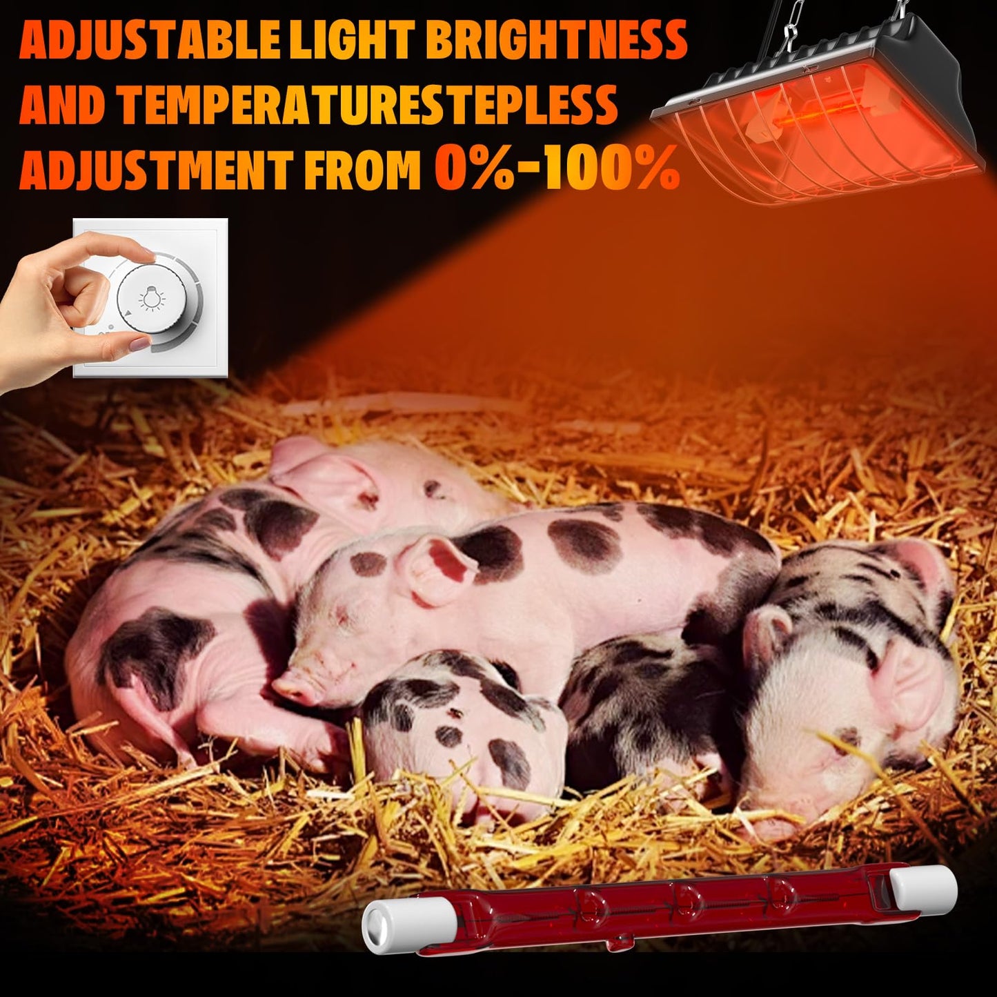 TobeBright 175W R7S Chicken Coop Heat Lamp Bulb,Repalcement Heater Bulb Heater Accessories for Chicks Or Ducklings,Heat Lamp for Cat Dog Pup,Adjustable Temp for Livestock Brooder Box Supplie