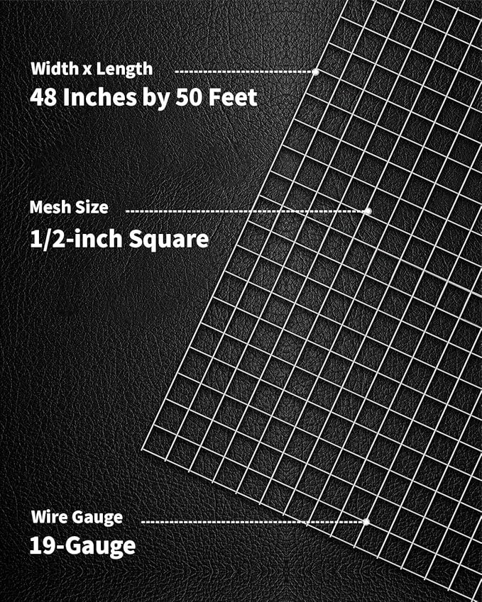 1/2 inch Hardware Cloth 48x50 19-Gauge - Hot Dipped Galvanized After Welding - Chicken Wire Fence Roll, Wire Mesh Roll, Rabbit Wire Fencing, Cage Wire, Chicken Coop/Run Cover