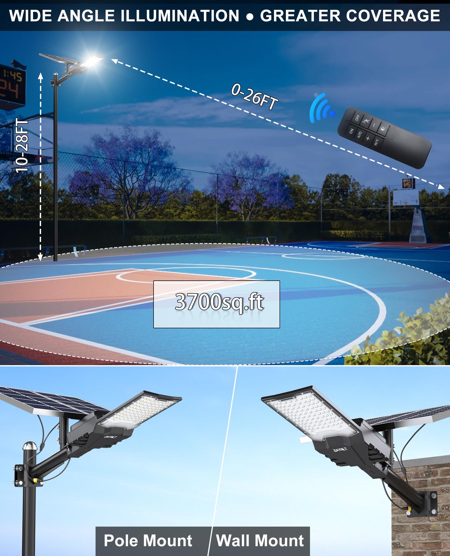 JAYNLT X-10000W Solar Street Lights Outdoor,6500K Ultra-Large Parking Lot Lights Commercial Dusk to Dawn,IP67 Industrial Grade Waterproof Solar Power Flood Security Lamps for Driveways,Yard