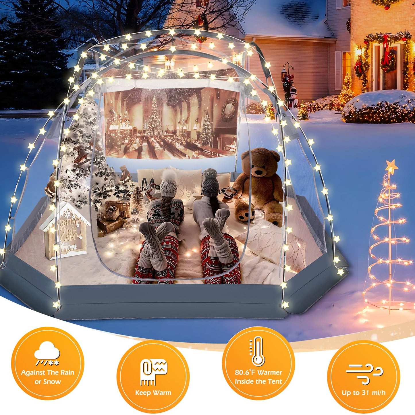 10'x10' Clear Bubble Tent, ZXPLO 4-6 Person Gazebo Screen House Room, Weather Proof Cold Protection Shelter for Sports, Outdoor, Backyard, Patios