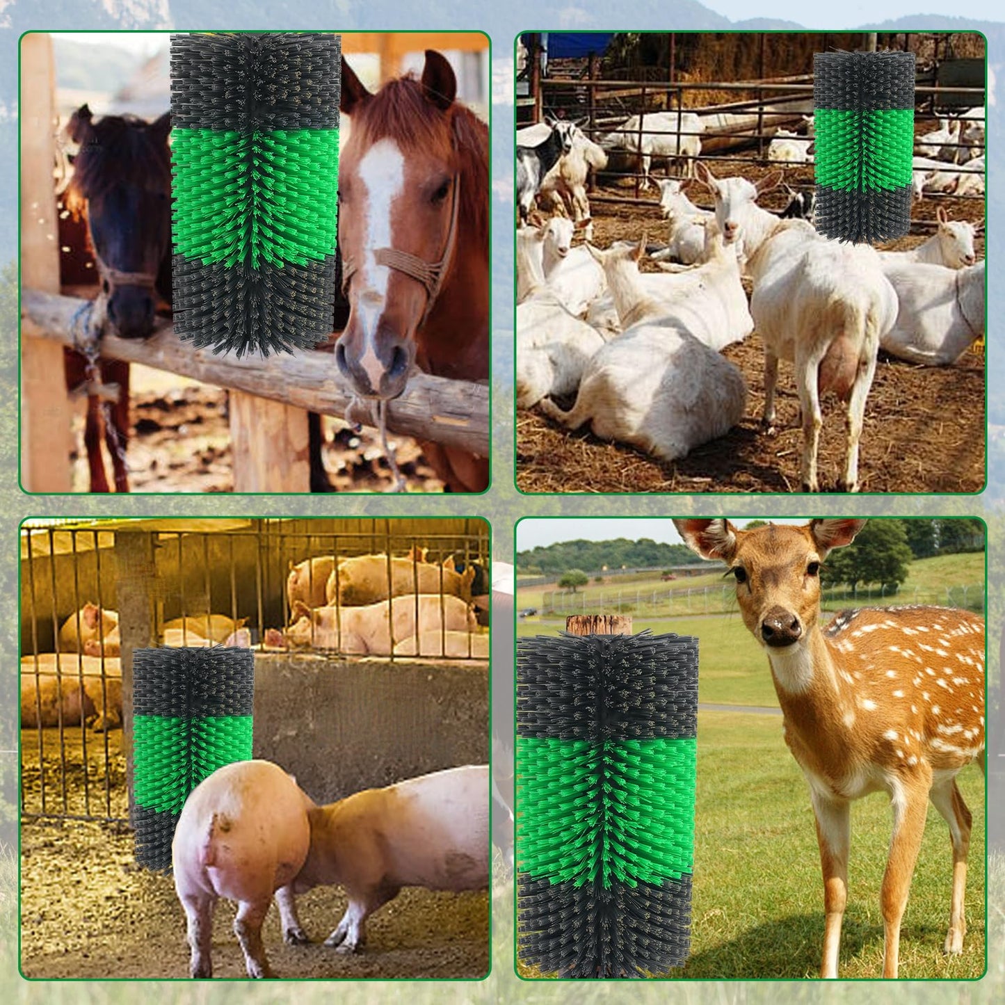Widen Livestock Scratching Brush Horse Scratcher Full Massage Grooming Brush Animal Back Itch Relief With 16 Screws for Goat，Cattle, Sheep, Horses, Pigs (Green)