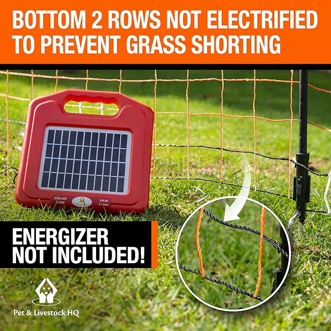Pet & Livestock HQ Electric Fence Poultry Netting 48" x 164' - Portable Pre-Assembled Electric Net Fencing for Goats, Sheep, Lambs in Farms, Ranches, and Gardens (19 Posts, 2 Spikes)