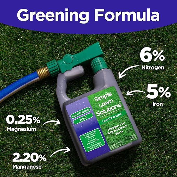 Commercial Grade Lawn Fertilizer with Iron- Liquid Fertilizer Spray- Nitrogen and Iron for Deeper Green Turf- Any Grass Type - Simple Lawn Solutions - Lawn Energizer - 32 Ounce